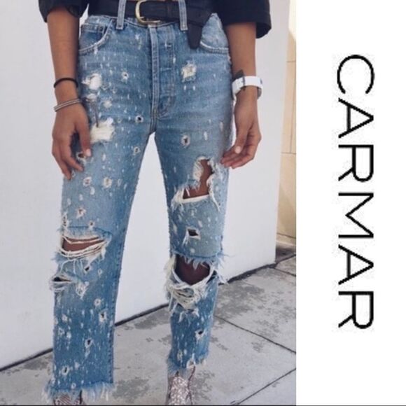 Carmar LF Portia Serre Distressed High Rise Straight Leg Denim Jean - Women’s 25 - Picture 1 of 10